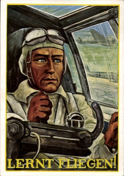 Künstler Ak NS Fliegerkorps, Lernt Fliegen, Kampfpilot, Luftwaffe, II. WK