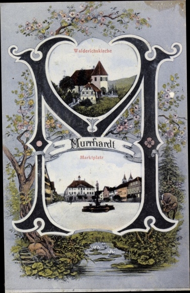 Letters Postcard Murrhardt in Württemberg, M, market square, Walderichskirche