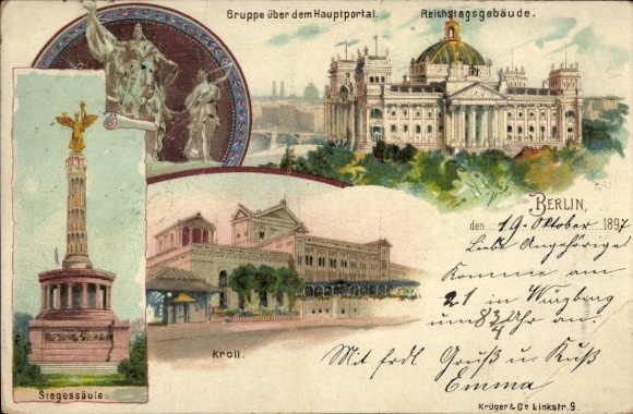 Vorläufer Litho Berlin Tiergarten, Reichstag, 1895