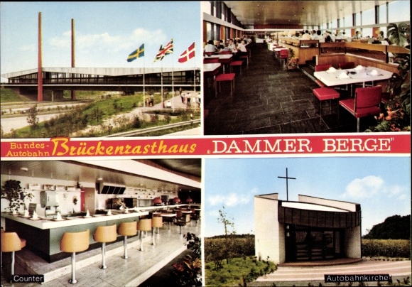 Postcard Holdorf Lower Saxony, federal highway bridge rest house Dammer Berge