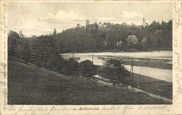 Postcard Grünwald near Munich, general view