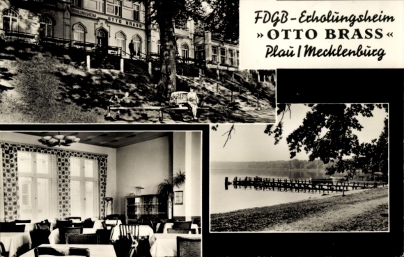 Postcard Plau am See Mecklenburg, Waldheim, FDGB-Echolungsheim, Otto Brass, landscape, Plau Lake, ...