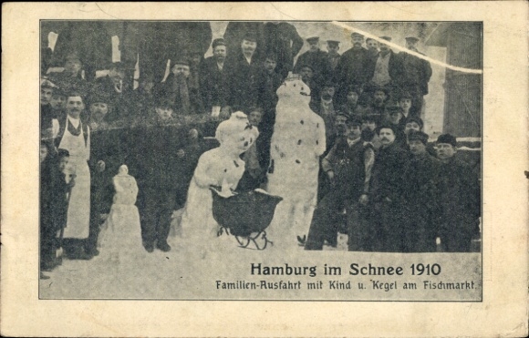 Postcard Hamburg, winter, snow, snow figures