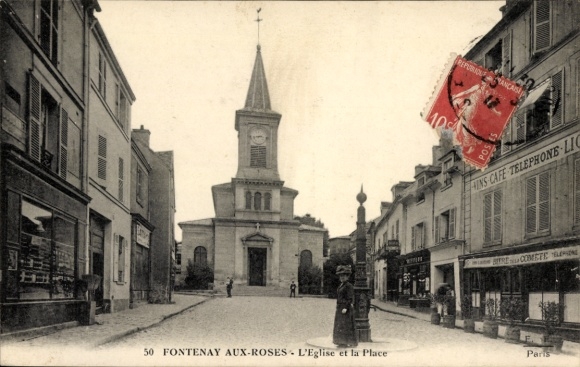 Postcard Fontenay aux Roses Hauts de Seine, church and square, cityscape, architecture, Paris
