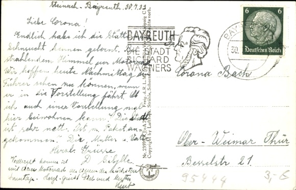 Postcard Bayreuth in Upper Franconia, aerial photograph, Richard Wagner Festival Hall