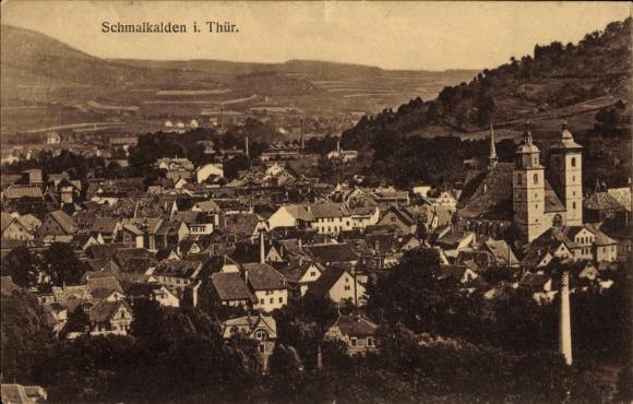 Postcard Schmalkalden in the Thuringian Forest, city view, Thuringia, churches, houses, landscape