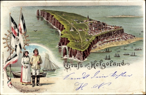lito Helgoland w Szlezwiku Holsztynie, wyspa, Helgoland, flagi