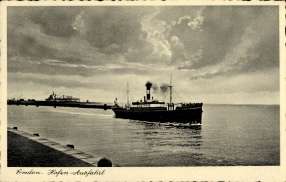 Ak Emden in Ostfriesland, Hafen, Ausfahrt, Dampfer