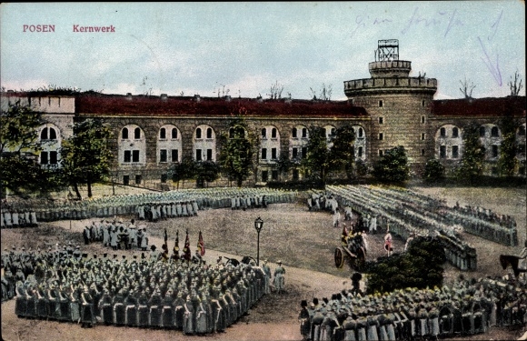 Postcard Poznań Posen, Kernwerk, Soldiers, Lineup