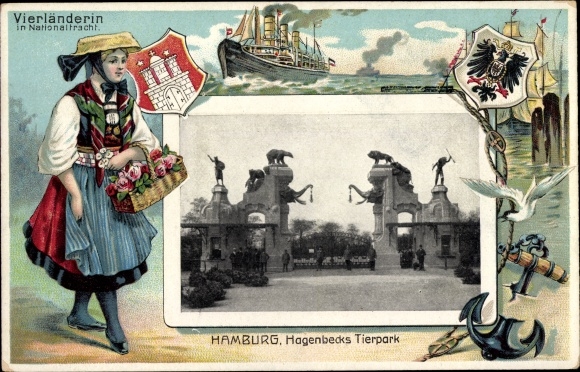 Passepartout PC Hamburg Eimsbüttel Stellingen, Hagenbecks Tierpark, Vierländerin in costume