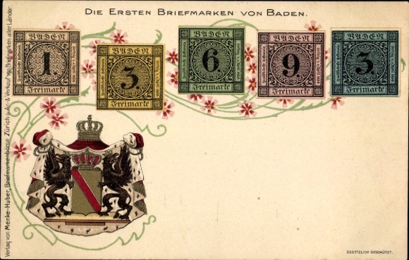 Stamps Coat of Arms Chromo-Litho The first stamps of Baden, postage stamp