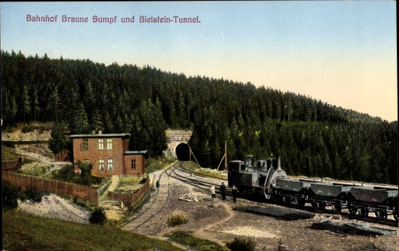 Postcard Blankenburg am Harz, Braune Sumpf station, Bielstein tunnel, Harz cog railway
