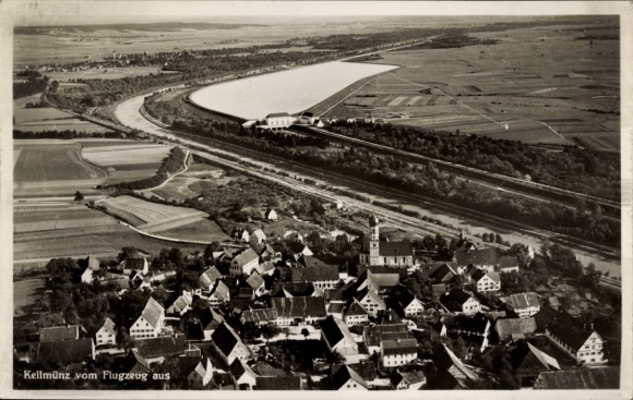 Postcard Kellmünz on the Iller Swabia, aerial photograph