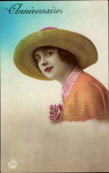 Postcard Woman with Hat, portrait