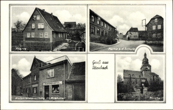 PC Utenbach Apolda in the Weimar region of Thuringia, parish, school, grocery store Krähmer, church