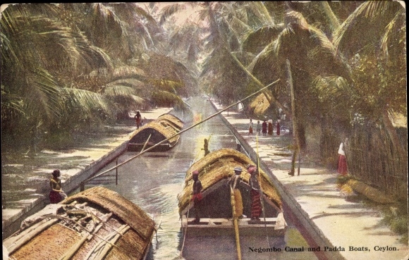 Künstler Ak Negombo Sri Lanka, Negombo Canal and Padda Boats