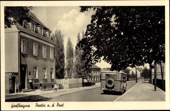 Ak Großkayna Braunsbedra Sachsen Anhalt, Partie an der Post, Bus