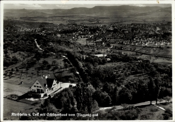 Postcard Kirchheim unter Teck Württemberg, Schützenhaus, aerial photograph