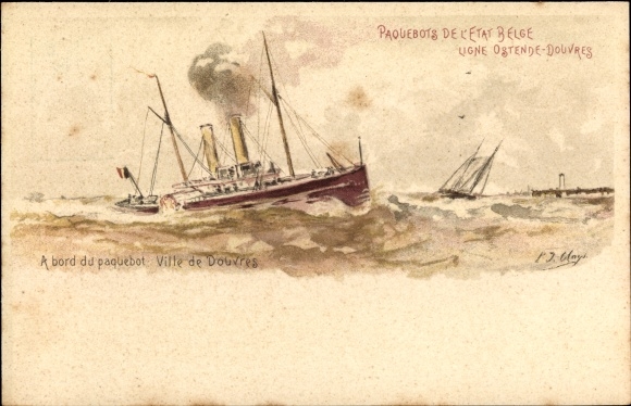 Postal stationery artist Chromo-Litho Belgium, ferry Ville de Douvres, line Ostend Dover