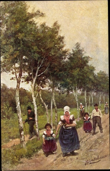 Artist PC Gerstenhauer, Johann Georg, Dutch motif, people in traditional costumes