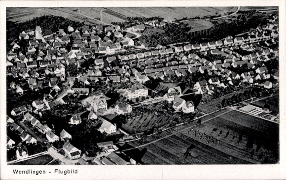 Postcard Wendlingen am Neckar Baden Württemberg, bird's eye view, many houses, agricultural fields