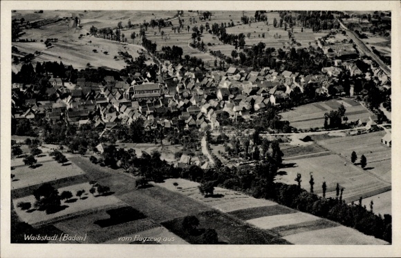 Postcard Waibstadt in Baden, aerial photograph