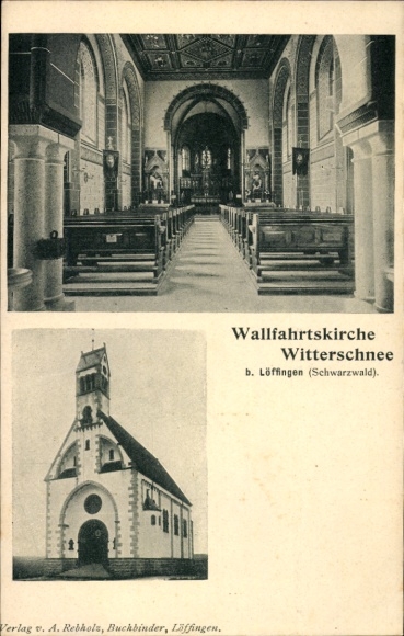 Postcard Löffingen in the Black Forest, Witterschnee pilgrimage church, interior view, exterior view