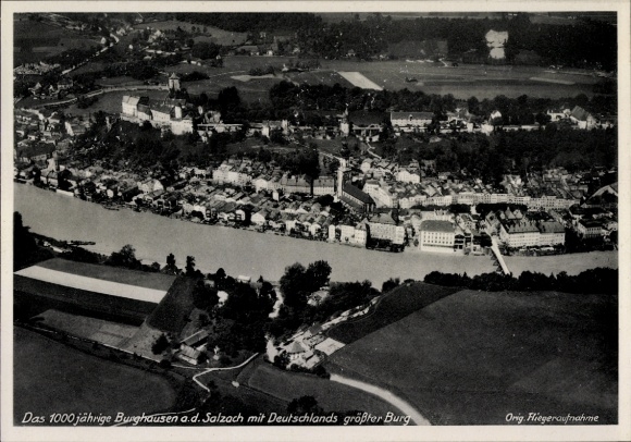 Postcard Burghausen an der Salzach Bavaria, aerial photograph