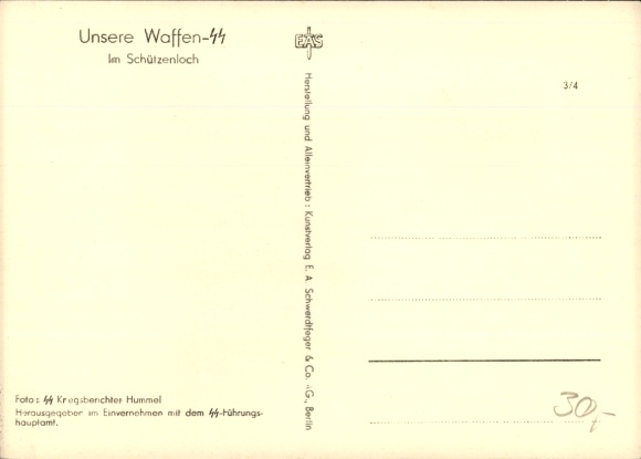 Postcard German Waffen SS, In the foxhole