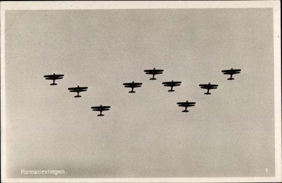 Photo Postcard Formatievliegen, Dutch military aircraft, formation