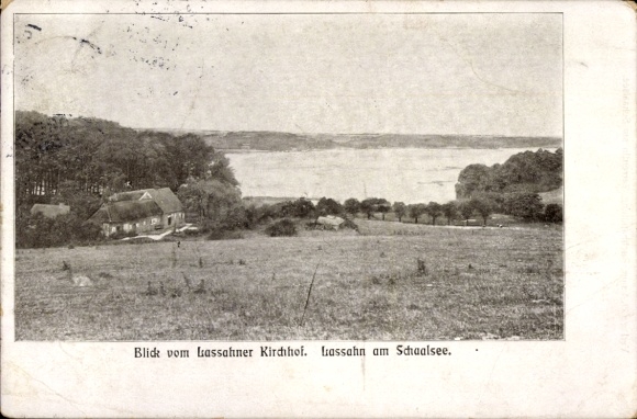 Postcard Lassahn Zarrentin am Schaalsee, view from Lassahn churchyard