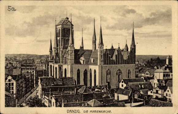 Postcard Gdańsk Danzig, St. Mary's Church, Gothic architecture, city detail