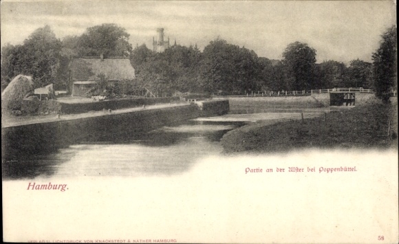 Postcard Hamburg Wandsbek Poppenbüttel, on the Alster