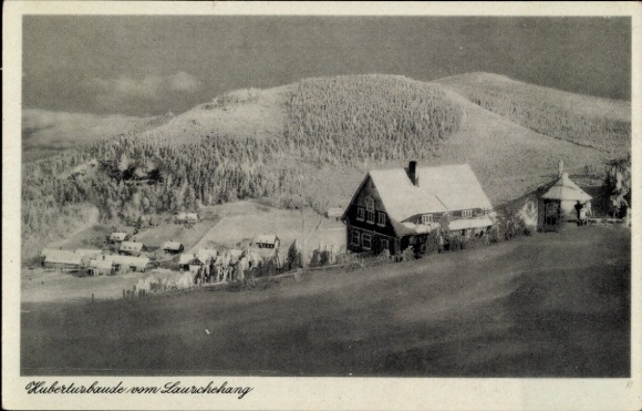 Postcard Waltersdorf Großschönau Oberlausitz, Lausche, Hubertusbaude, view to Sonneberg, winter