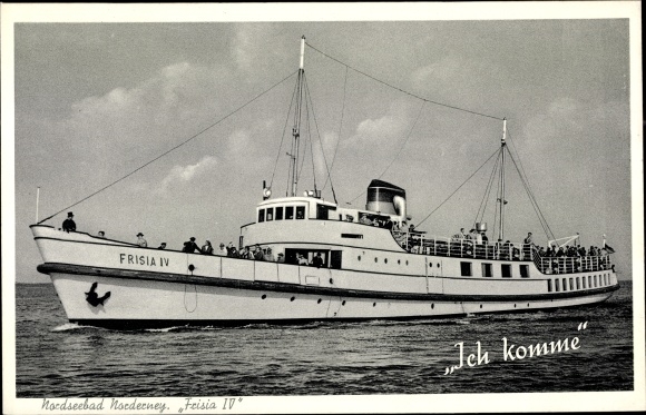 Ansichtkaart stoomboot Frisia IV, rederij Norden-Frisia, Noordzee badplaats Norderney
