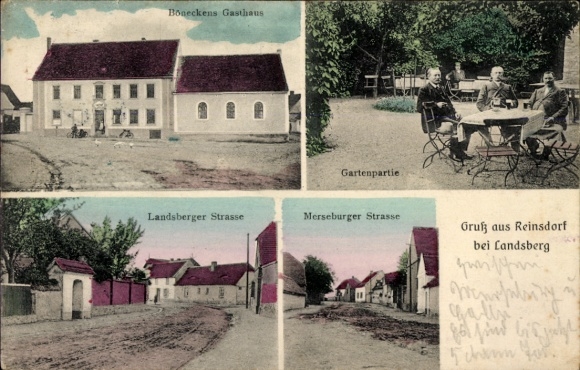 Postcard Reinsdorf Landsberg im Saalekreis, Böneckens Gasthaus, Landsberger Straße, Merseburger Straße
