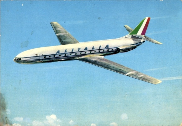 Postcard Italian passenger aircraft Alitalia, Caravelle III SE 210