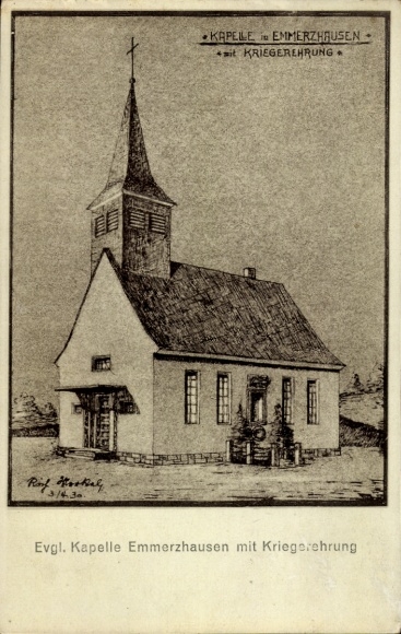 Artist Postcard Emmerzhausen in the Westerwald, Protestant Chapel, War Honor