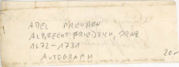 Autograph of Albrecht Friedrich, Prince of Prussia, 1730