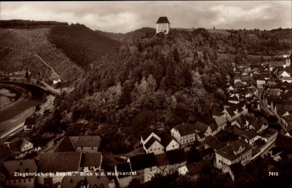 Postcard Ziegenrück on the Saale Thuringia, view of Waldkanzel, river, houses