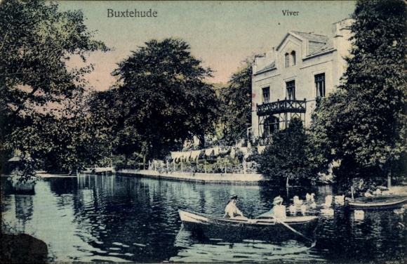 Postcard Buxtehude in Lower Saxony, Viver, rowing party