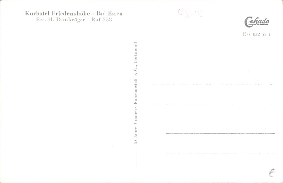 Postcard Bad Essen in Lower Saxony, aerial photograph of Hotel Friedenshöhe, forest surroundings, no person photo