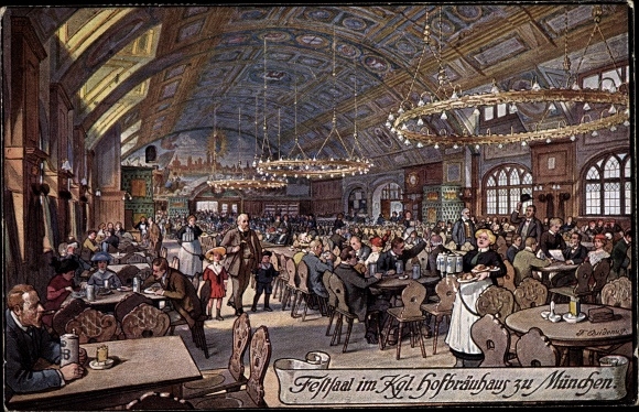 Artist PC Quidenius, F., Munich Bavaria, ballroom in the royal Hofbräuhaus