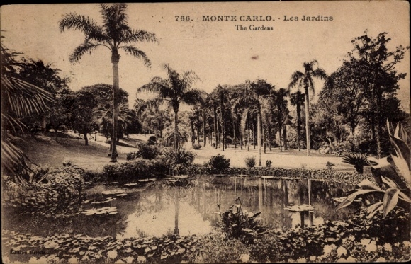 Ak Monte Carlo Monaco, Gärten, Teich, Palmen, Pflanzen, 