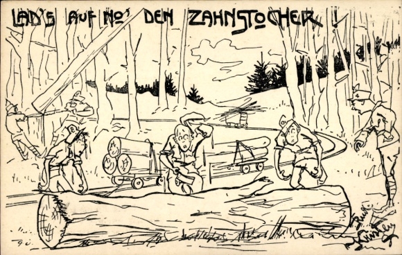 Künstler Ak Kristen, Kuk-Soldaten, Zahnstocher aus Baum, Deutschmeister Witwen Waisenstiftung