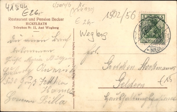 Postcard Rickelrath Wegberg North Rhine-Westphalia, Restaurant Becker, water mill, garden