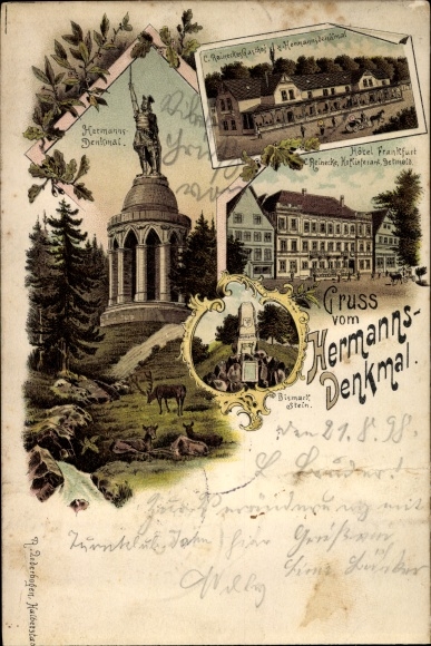 Chromo-Litho Detmold in North Rhine-Westphalia, Hermann Monument, Hotel Frankfurt, Reinecke&#39;s Inn