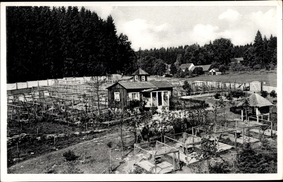 Postcard Isabellengrün Burgk in Thuringia, elite fur farm Saaletalsperre