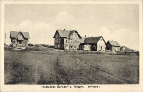 Postcard Norddorf on Amrum North Frisia, North Sea resort Seehospiz, several houses