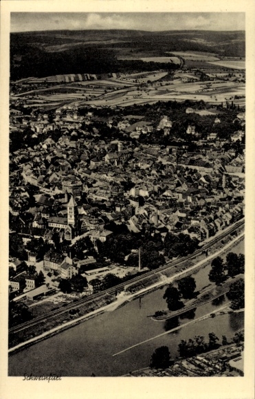 Ak Schweinfurt in Unterfranken Bayern, Fliegeraufnahme